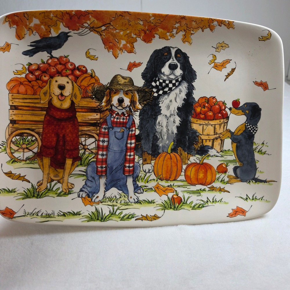 Certified International Sherri Buck Baldwin Fall Dogs Pumpkin Platter 14 Inch - Picture 2 of 6